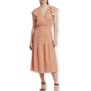 Parker Miley Smocked Flutter Sleeve Terracotta Midi Summer Dress Size XS